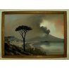 ANTICO QUADRO MARINA GOLFO NAPOLI Antonio Coppola 1800 VESUVIO ACQUERELLO VEDUTA