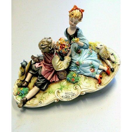 ANTICA SCULTURA PORCELLANA BISCUIT Idillio Tiziano Galli SCENA ROMANTICA '40/50