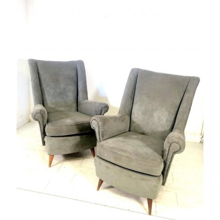 COPPIA POLTRONA VELLUTO GRIGIO DESIGN ATTR. Gio Ponti VINTAGE ARMCHAIR ANNI '50 