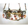 ANTICO LAMPADARIO VINTAGE FERRO BATTUTO FIORI CHANDELIER FLOWER BASKET 4 lumi