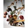ANTICO LAMPADARIO VINTAGE FERRO BATTUTO FIORI CHANDELIER FLOWER BASKET 4 lumi