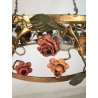 ANTICO LAMPADARIO VINTAGE FERRO BATTUTO FIORI CHANDELIER FLOWER BASKET 4 lumi
