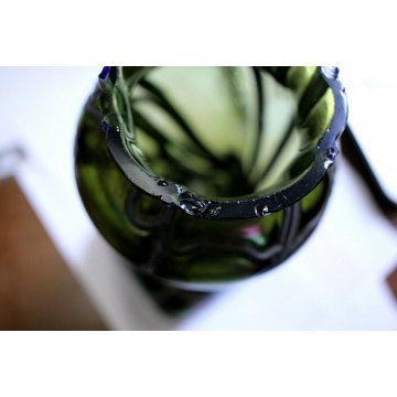 PICCOLO VASO Loez Boemia VETRO SOFFIATO IRIDESCENTE GLASS VASE 1890/1900 DESIGN
