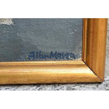 ANTICO QUADRO DIPINTO Albrecht Mayer '800 NATURA MORTA libro VASO FIORI Svizzera