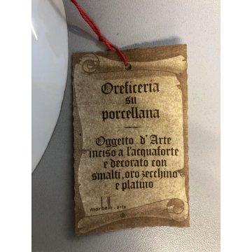 PIATTO OREFICERIA su PORCELLANA Morbelli ACQUAFORTE DECORO ORO 24Kt PLATINO '900