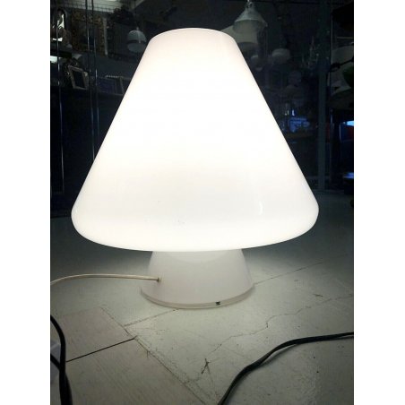 LAMPADA TAVOLO VINTAGE MUSHROOM FUNGO DESIGN RES De Majo VETRO MURANO BIANCO '60