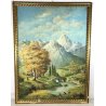 ANTICO GRANDE QUADRO MONTAGNE FIRMATO PEDOTTI 1962 PAESAGGIO LAGHETTO COLLINA 