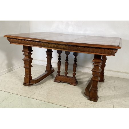 ANTICO TAVOLO QUADRATO ALLUNGABILE 1800 LEGNO NOCE TABLE 3 PROLUNGHE BAROCCO OLD