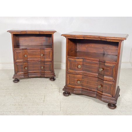 ANTICA COPPIA COMODINI PRIMI 1900 LEGNO NOCE ABETE STILE CANTERANO CAMERA LETTO