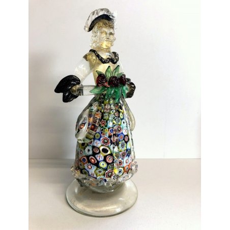 ANTICA SCULTURA DAMA VENEZIANA CON MURRINE VETRO MURANO VINTAGE ART GLASS '50s