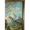 ANTICO GRANDE QUADRO MONTAGNE FIRMATO PEDOTTI 1962 PAESAGGIO LAGHETTO COLLINA 
