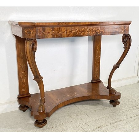 ANTICA CONSOLLE LASTRONATA INTARSIATA IMPIALLACCIATA PRIMI 1900 LEGNO NOCE TABLE