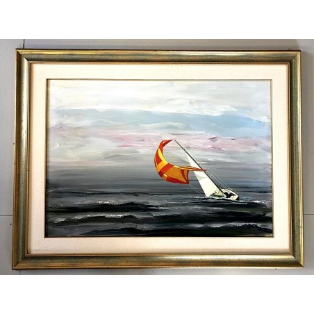 GRANDE QUADRO OLIO TELA Luraghi MARINA BARCA A VELA MARE PAESAGGIO MARINO '900