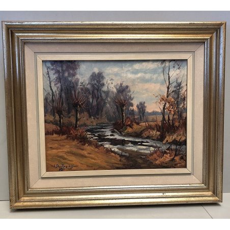 QUADRO DIPINTO OLIO TELA I. De Regibus Torri Sizzone PAESAGGIO AUTUNNO TORRENTE