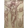  DISEGNO SANGUIGNA Edmondo Poletti CROCEFISSIONE Gesù LADRONI GOLGOTA RELIGIOSO