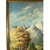 ANTICO GRANDE QUADRO MONTAGNE FIRMATO PEDOTTI 1962 PAESAGGIO LAGHETTO COLLINA 