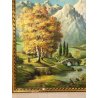 ANTICO GRANDE QUADRO MONTAGNE FIRMATO PEDOTTI 1962 PAESAGGIO LAGHETTO COLLINA 