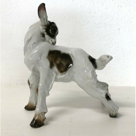 RARA ANTICA STATUA CAPRETTA PORCELLANA DIPINTA A MANO ROSENTHAL JOAO DA SILVA 