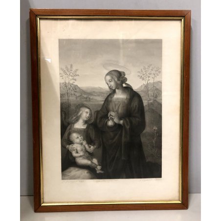 ANTICA STAMPA INCISIONE MADONNA COL BAMBINO PERUGINO De Maurizio Dis. Caporali 