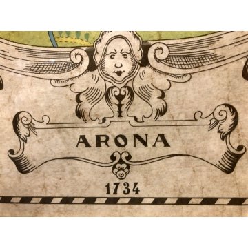 ANTICA STAMPA MAPPA  Arona 1734 Humanitas Borromeo BASTIONE PORTO TORRE DARSENA 