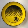 SET 3 Pz PIATTO PARETE CERAMICA SMALTO GIALLO DECORO ASTRATTO NERO 1977/78/81