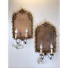 ANTICA COPPIA SPECCHIERA LAMPADA 2 lumi CORNICE DORATA STILE LIBERTY LEGNO '800