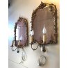 ANTICA COPPIA SPECCHIERA LAMPADA 2 lumi CORNICE DORATA STILE LIBERTY LEGNO '800