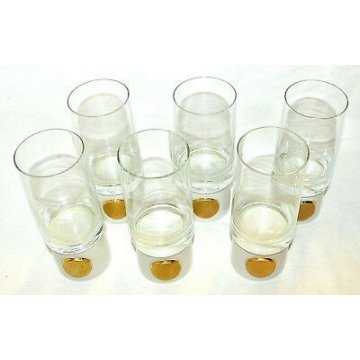 SET 6 BICCHIERI VETRO GLASS CERAMICA MONETA ORO TALLERO MARIA TERESA VINTAGE 