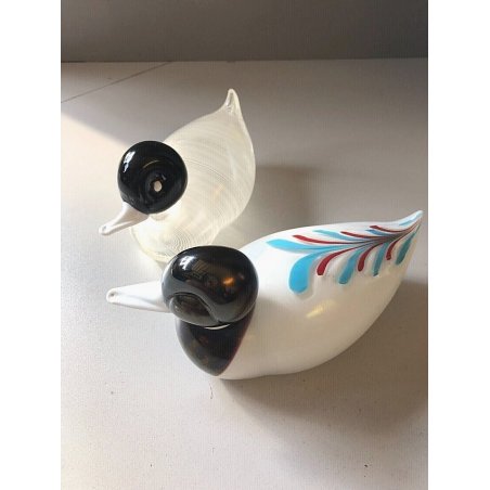 COPPIA ANATRA PAPERA VETRO MURANO VINTAGE ART GLASS FIRMATO P. Salvatore ANNI 50