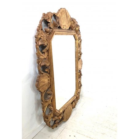 ANTICA SPECCHIERA CAMINIERA SPECCHIO CORNICE LEGNO DORATO CONCHIGLIE BAROCCO 