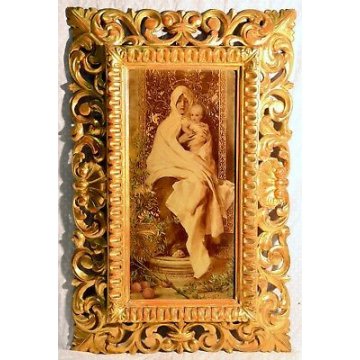 Quadro Con Cornice In Legno Color Oro Dipinto Su Foglia Soggetto Donna