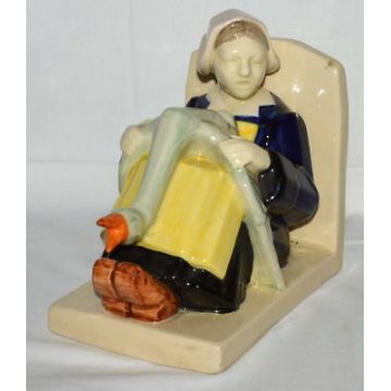 ANTICA SCULTURA CERAMICA MAIOLICA Quimper HB-Henriot DONNA BRETONE FERMALIBRI