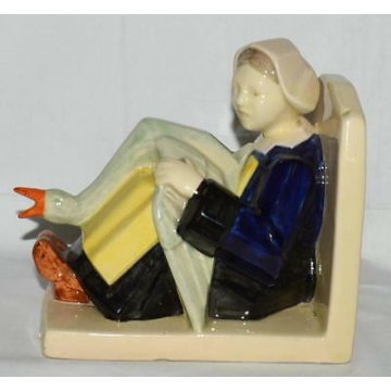 ANTICA SCULTURA CERAMICA MAIOLICA Quimper HB-Henriot DONNA BRETONE FERMALIBRI