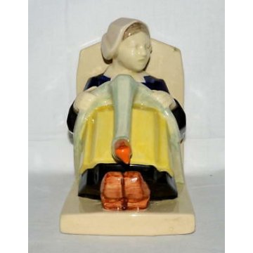 ANTICA SCULTURA CERAMICA MAIOLICA Quimper HB-Henriot DONNA BRETONE FERMALIBRI