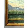 QUADRO DIPINTO OLIO TAVOLA Marciandi PAESAGGIO FLUVIALE CANALE MONTAGNE TRAMONTO