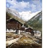 QUADRO DIPINTO OLIO TELA Marianelli Monte Rosa BAITE PAESAGGIO MONTANO NEVE  900
