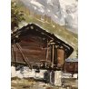 QUADRO DIPINTO OLIO TELA Marianelli Monte Rosa BAITE PAESAGGIO MONTANO NEVE  900