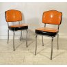 COPPIA SEDIE VINTAGE DESIGN SKY FINTA PELLE ARANCIONE CHAIR ACCIAIO CROMATO 