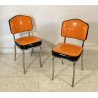 COPPIA SEDIE VINTAGE DESIGN SKY FINTA PELLE ARANCIONE CHAIR ACCIAIO CROMATO 