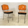 COPPIA SEDIE VINTAGE DESIGN SKY FINTA PELLE ARANCIONE CHAIR ACCIAIO CROMATO 