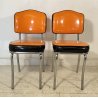 COPPIA SEDIE VINTAGE DESIGN SKY FINTA PELLE ARANCIONE CHAIR ACCIAIO CROMATO 