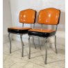 COPPIA SEDIE VINTAGE DESIGN SKY FINTA PELLE ARANCIONE CHAIR ACCIAIO CROMATO 