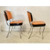 COPPIA SEDIE VINTAGE DESIGN SKY FINTA PELLE ARANCIONE CHAIR ACCIAIO CROMATO 