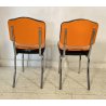 COPPIA SEDIE VINTAGE DESIGN SKY FINTA PELLE ARANCIONE CHAIR ACCIAIO CROMATO 
