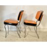 COPPIA SEDIE VINTAGE DESIGN SKY FINTA PELLE ARANCIONE CHAIR ACCIAIO CROMATO 