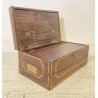 ANTICA SCRIVANIA PORTATILE SCRITTOIO VIAGGIO LEGNO TEAK INTARSIATA BRONZO EPOCA 