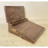ANTICA SCRIVANIA PORTATILE SCRITTOIO VIAGGIO LEGNO TEAK INTARSIATA BRONZO EPOCA 