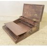 ANTICA SCRIVANIA PORTATILE SCRITTOIO VIAGGIO LEGNO TEAK INTARSIATA BRONZO EPOCA 