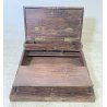ANTICA SCRIVANIA PORTATILE SCRITTOIO VIAGGIO LEGNO TEAK INTARSIATA BRONZO EPOCA 