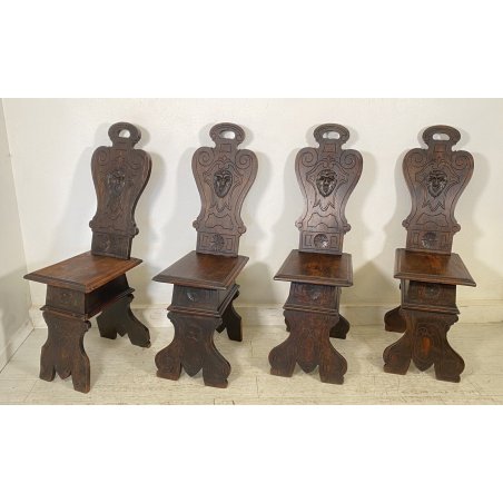 SET DI 4 SEDIE SGABELLI NEORINASCIMENTALI LEGNO FAGGIO 1800 BAROCCO CHAIR EPOCA